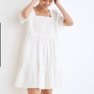 Madewell Puff-Sleeve Drawstring Mini Dress in Lighthouse